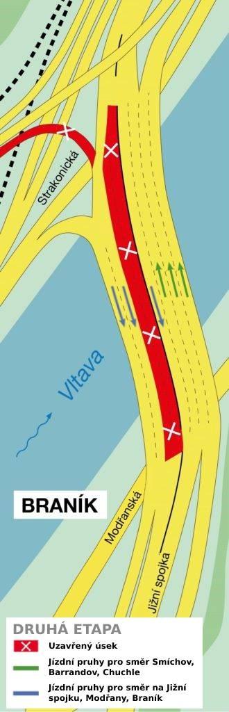 Schéma omezení provozu na Barrandovském mostě v roce 2023