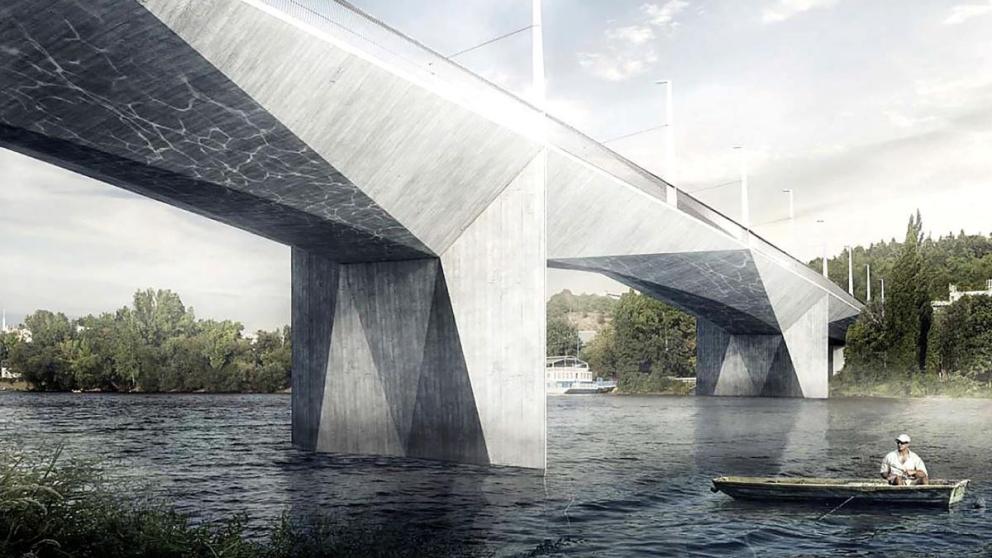 Elegantní mostní konstrukce kombinuje prvky brutalismu a kubismu (Zdroj: MHMP)